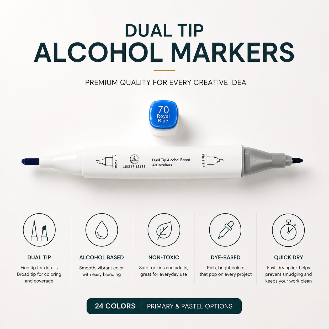 Dual-Tip Alcohol Marker Sets (24-Count) - Non Toxic