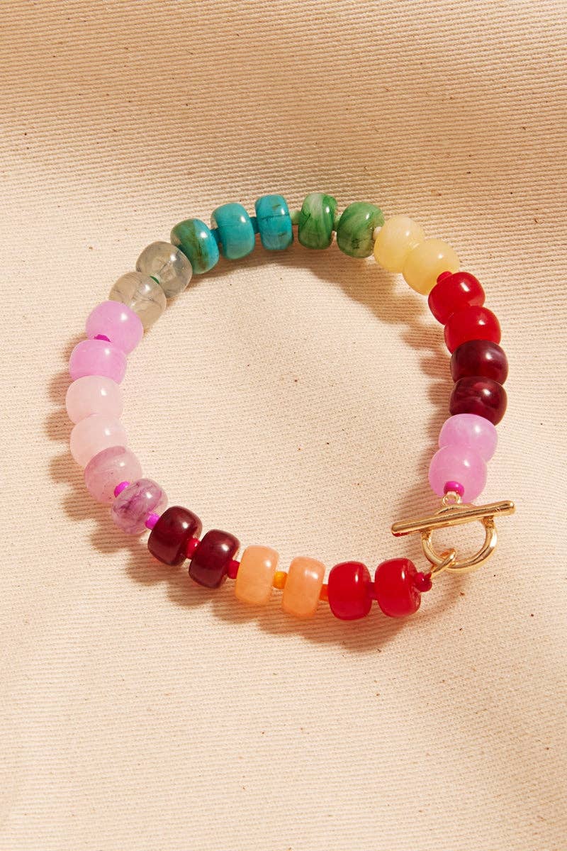 Flat Round Resin Bead Ombre Mixed Stretch Bracelet