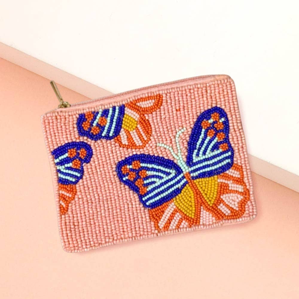 Butterfly Seed Beaded Mini Pouch Bag