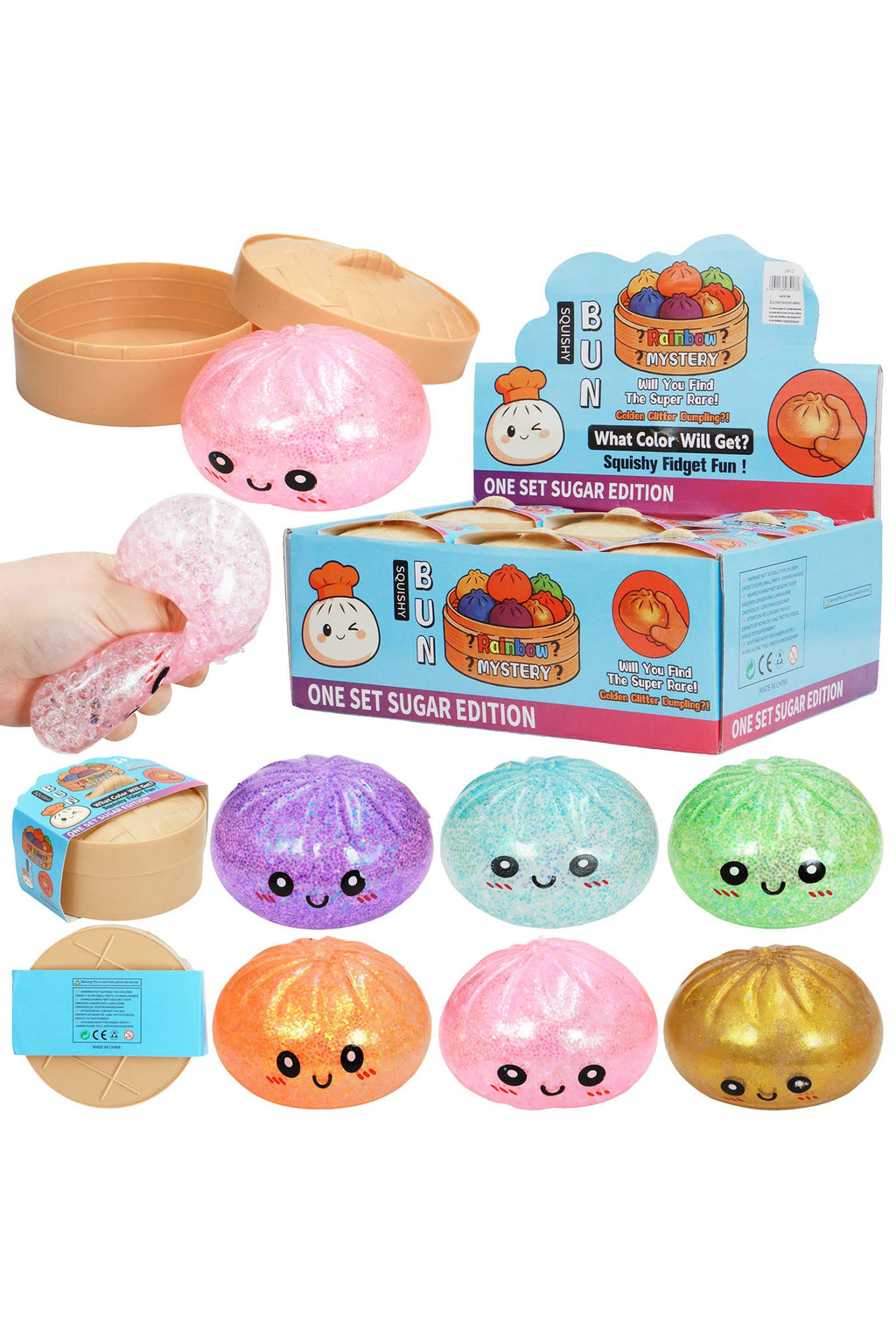 Glittery Bao Bun Dumpling Water Bead Filled Squishy - 12 Pcs