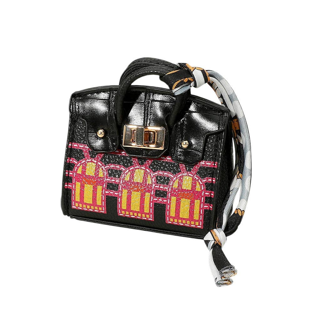 House Printed Faux Leather Elegant and Stylish Mini Purse / Bag Charm