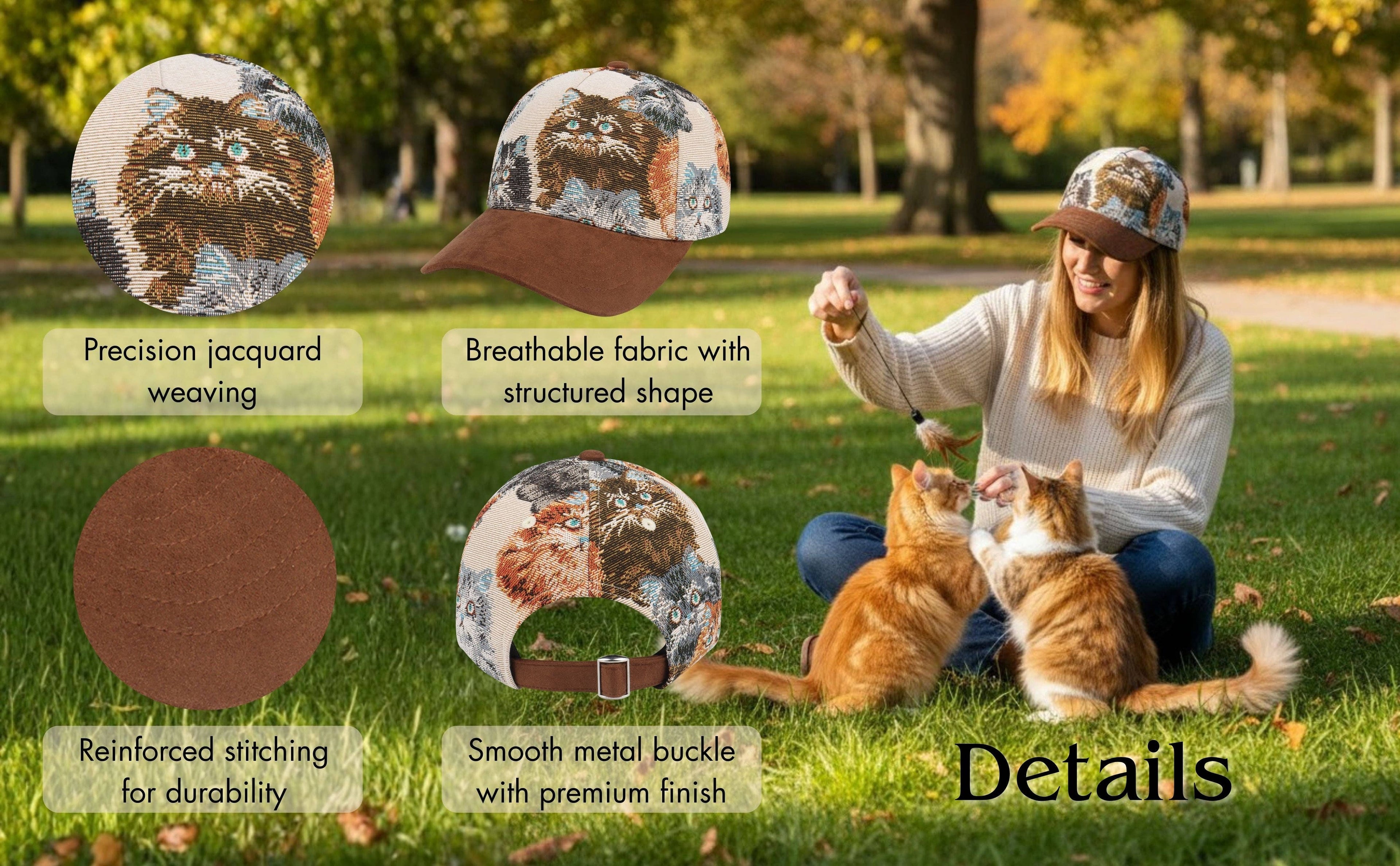 Jacquard Cat Tapestry Baseball Cap | Vintage Style Adjustable Hat for Cat Lovers | HatPhile