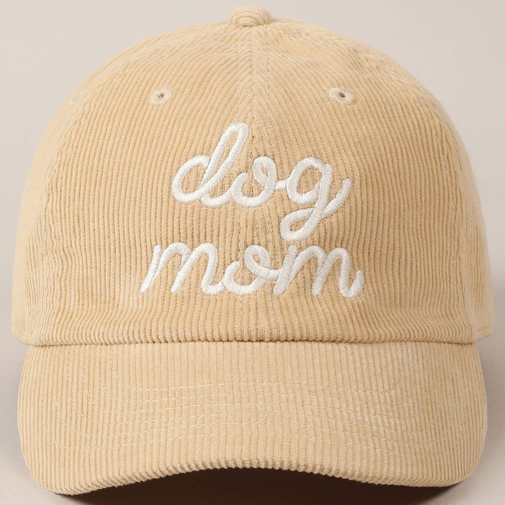 Dog Mom Text Solid Color Corduroy Baseball Cap