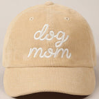 Dog Mom Text Solid Color Corduroy Baseball Cap
