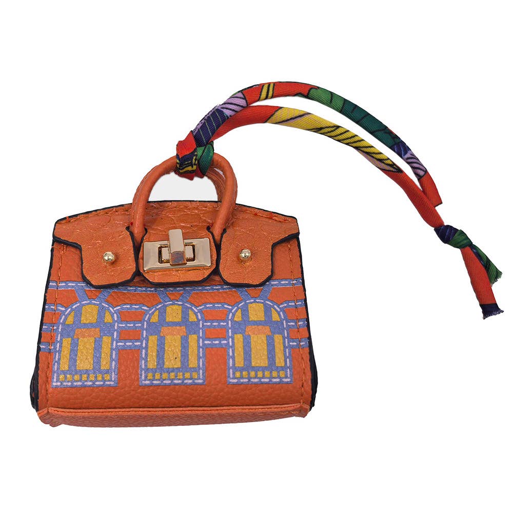 House Printed Faux Leather Elegant and Stylish Mini Purse / Bag Charm
