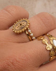 Gypsy Rose 14K Gold Adjustable Round Stone Ring
