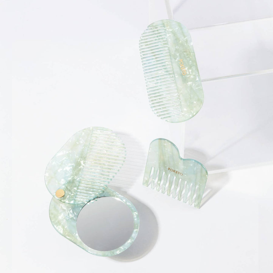 2 in 1 Pocket Comb Mirror in Sea Glass