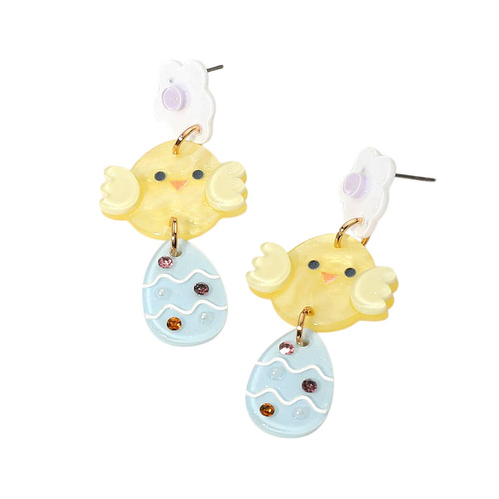 Resin Easter Chick Egg Link Drop Earrings