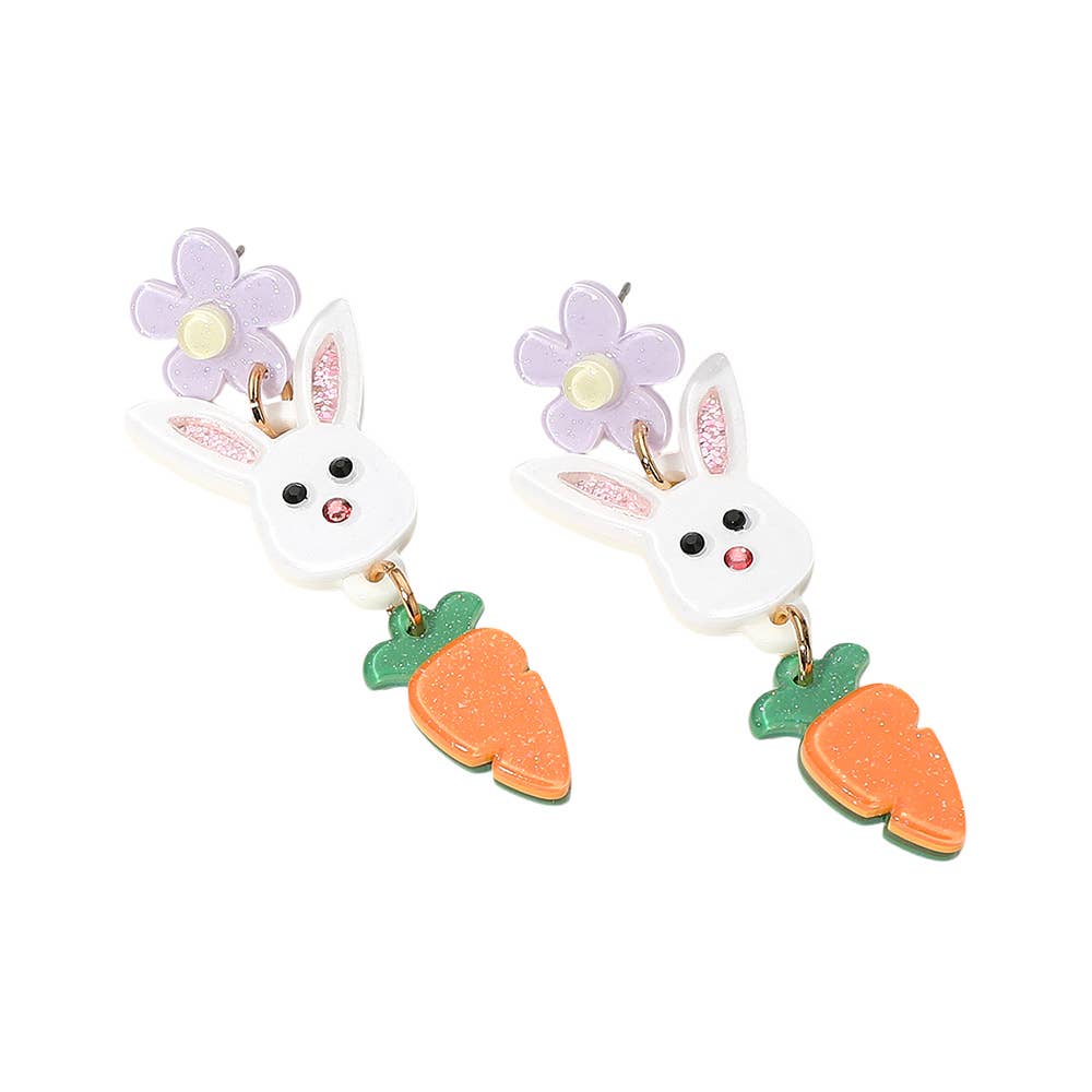 Resin Easter Bunny Carrot Flower Link Drop Earrings