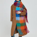 Rainbow Plaid Fuzzy Scarf