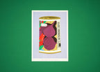 A risograph print of a can of a can with beet seeds