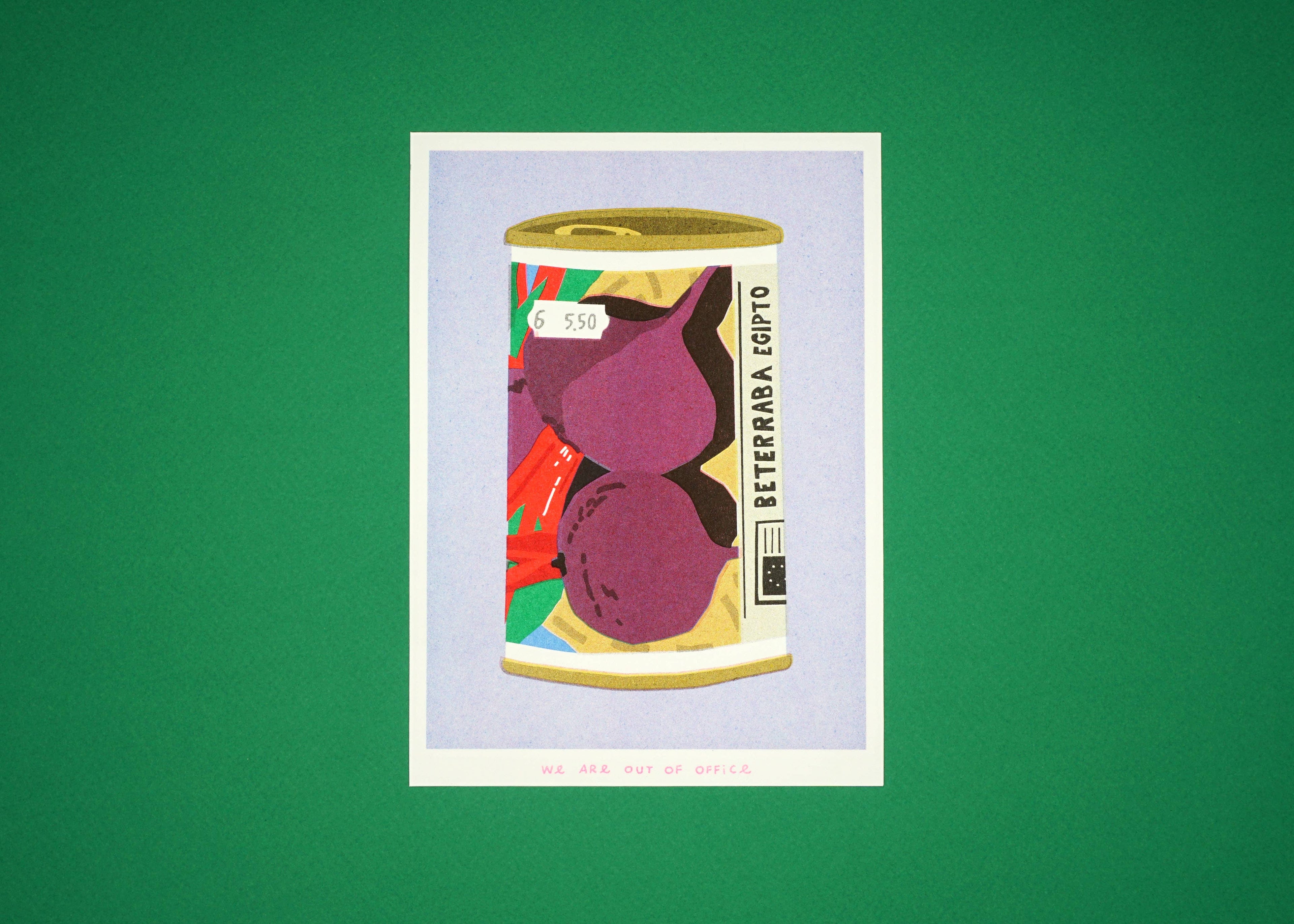 A risograph print of a can of a can with beet seeds
