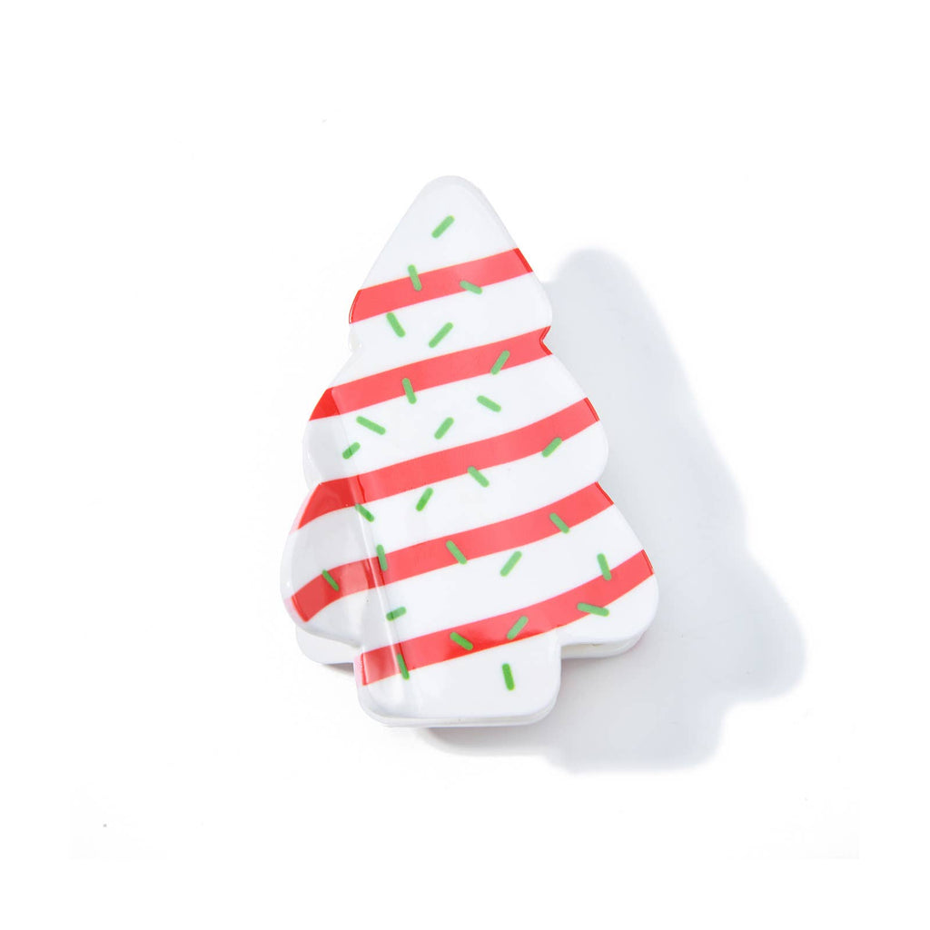 Festive Red Striped Christmas Tree Claw Clip