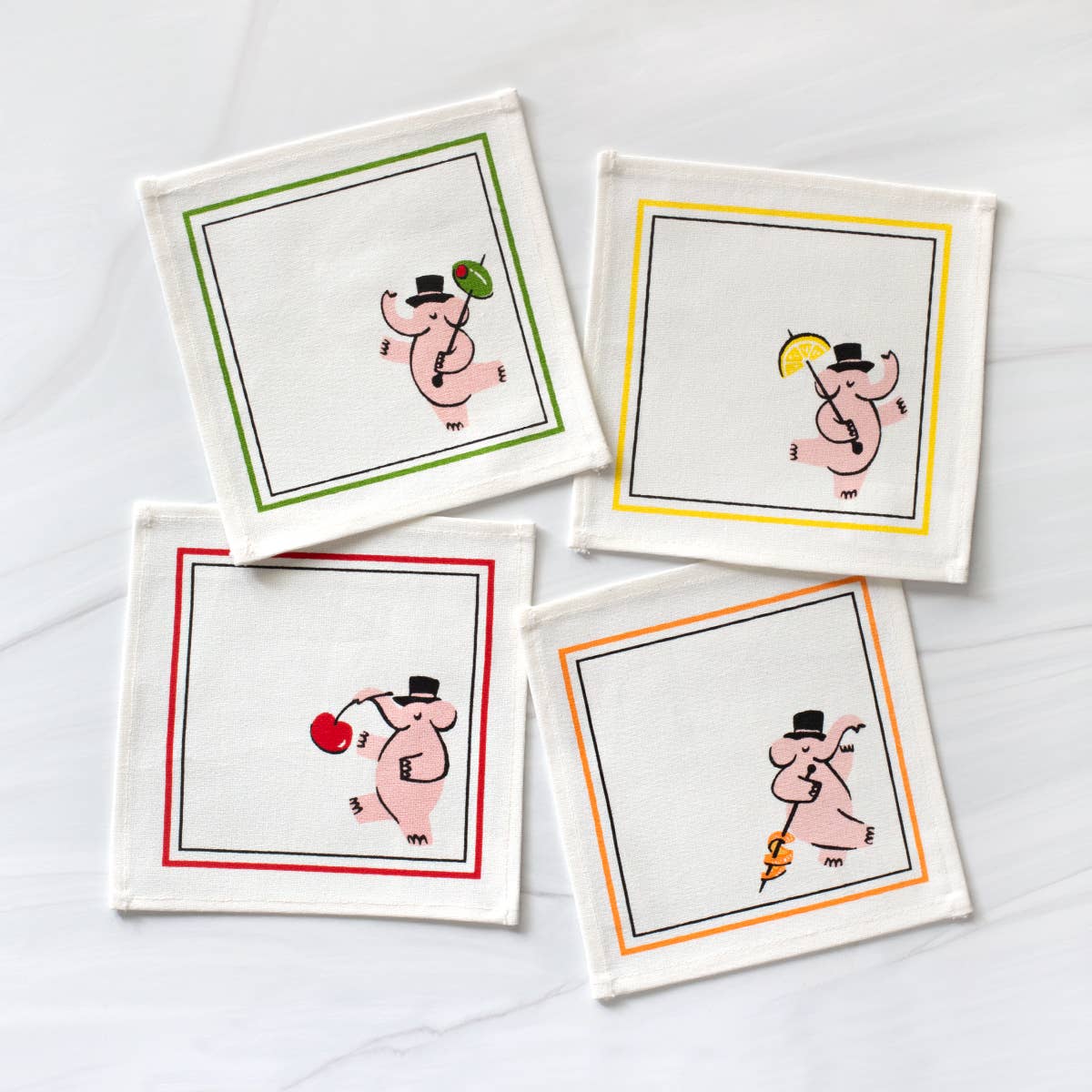Pink Elephants Cocktail Napkin Set