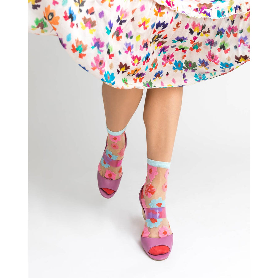 Ribbon Roses Sheer Ankle Socks