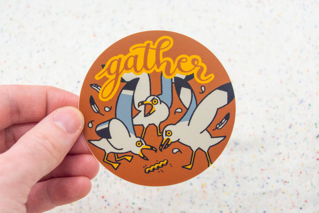 Gather Seagulls - 3" Vinyl Sticker