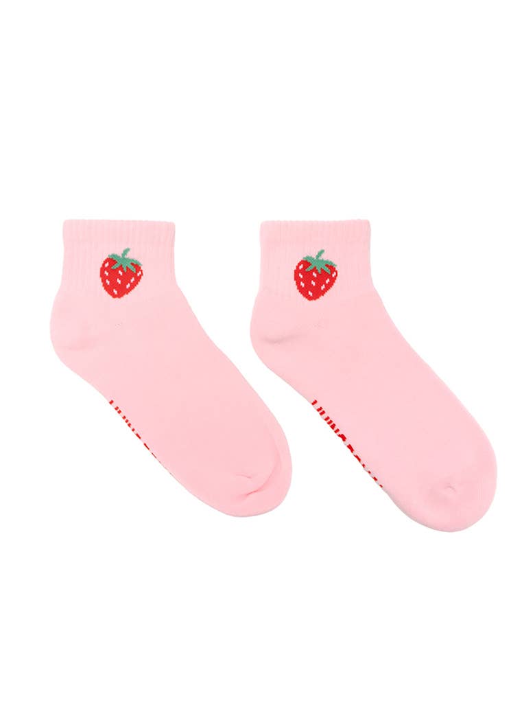 Classic Ankle Socks w/ Ribbed Tubing - Strawberry