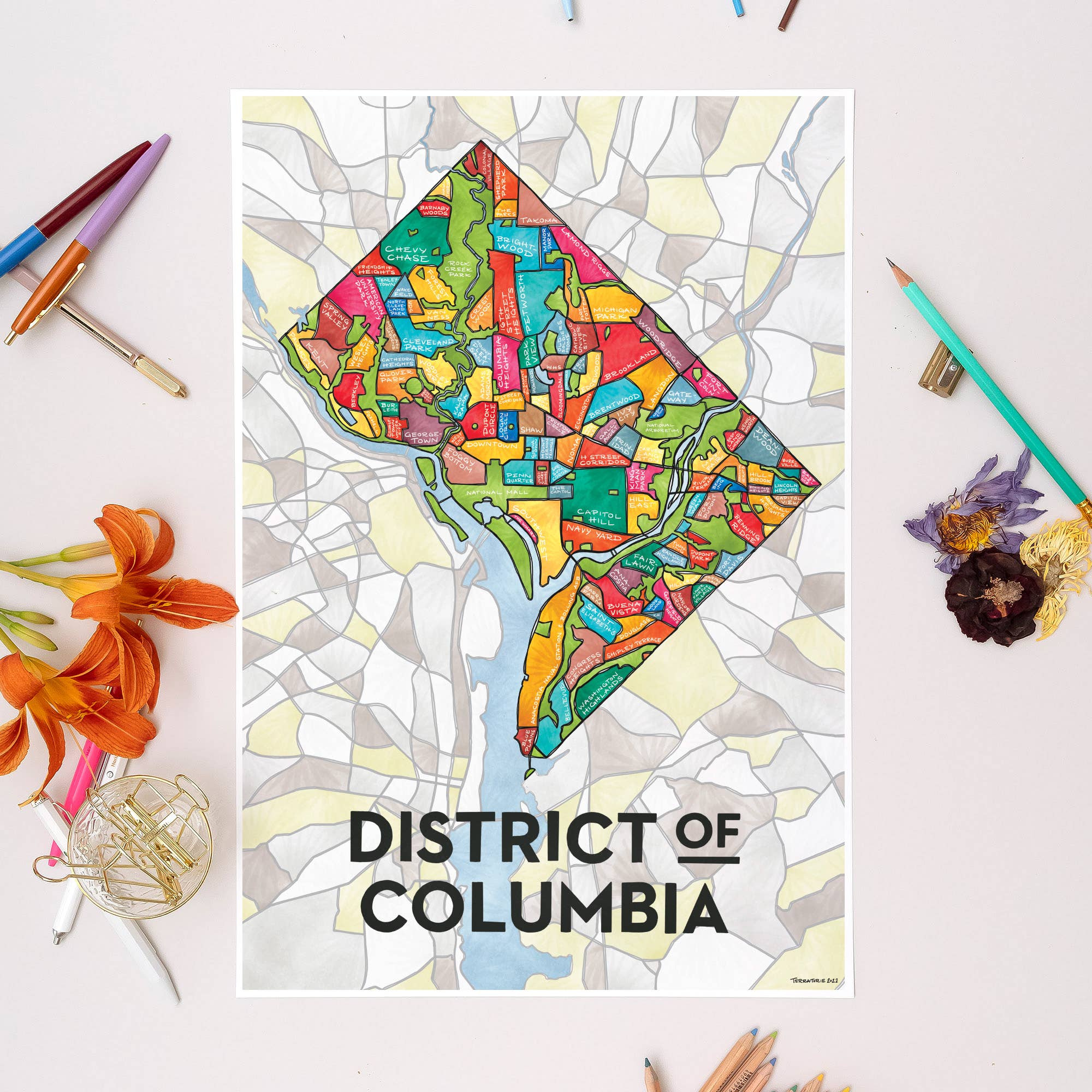 District of Columbia (Washington DC) Map Art Print