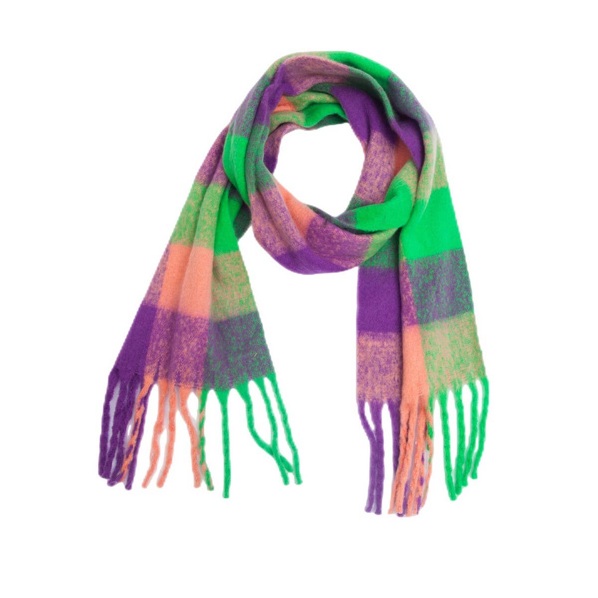 Rainbow Plaid Fuzzy Scarf