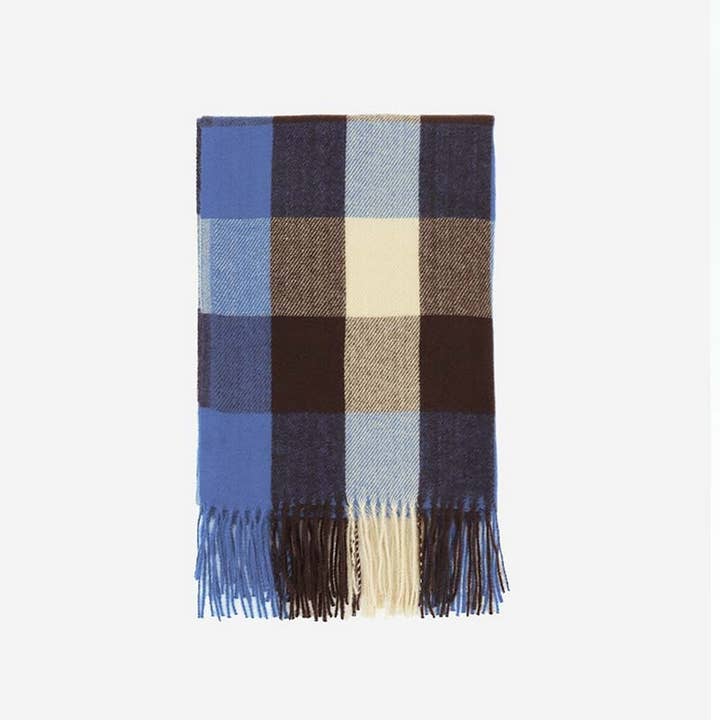 Blue Plaid Tassel Scarf
