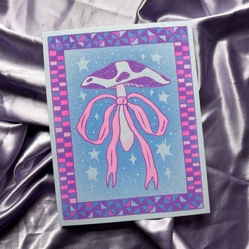 Purple Mushroom Bow Risograph Print