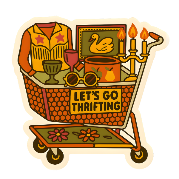Let’s Go Thrifting Vintage Shopping Cart Sticker