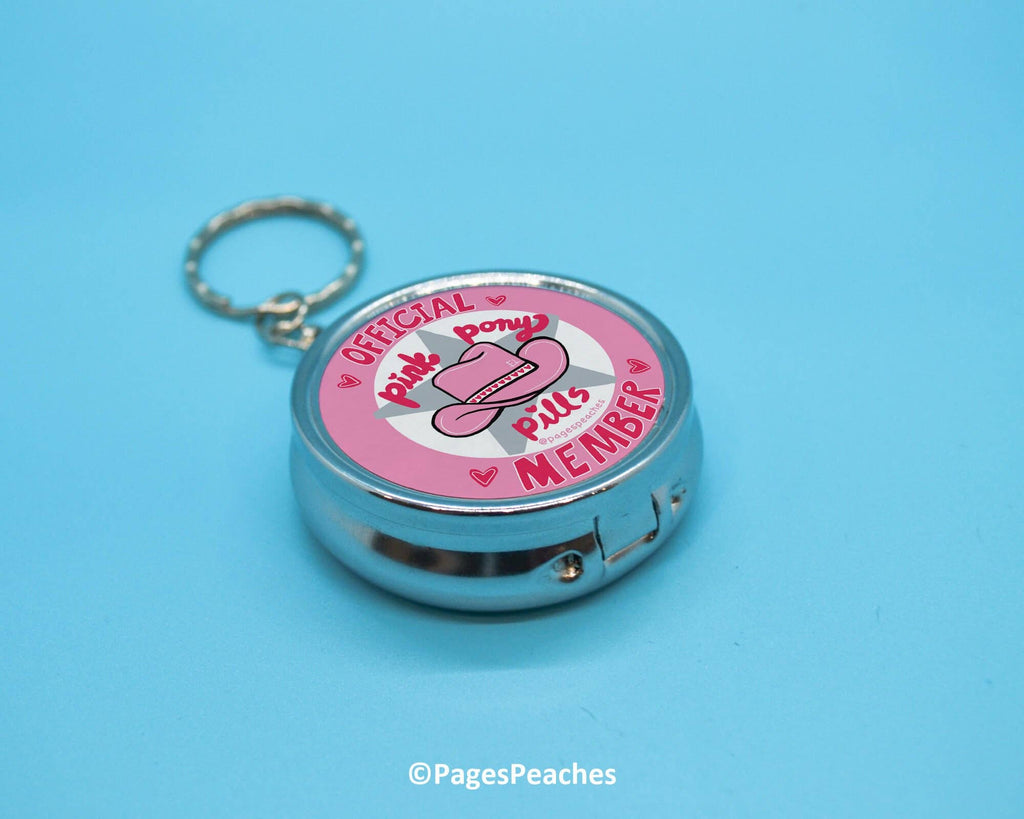 Pink Pony Pills Case Keychain Travel Medication Organizer