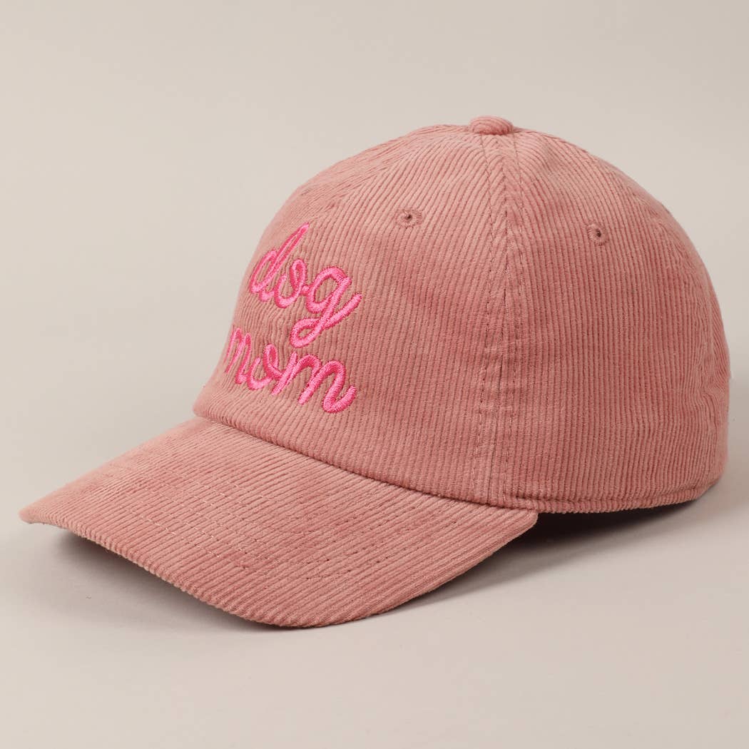 Dog Mom Text Solid Color Corduroy Baseball Cap