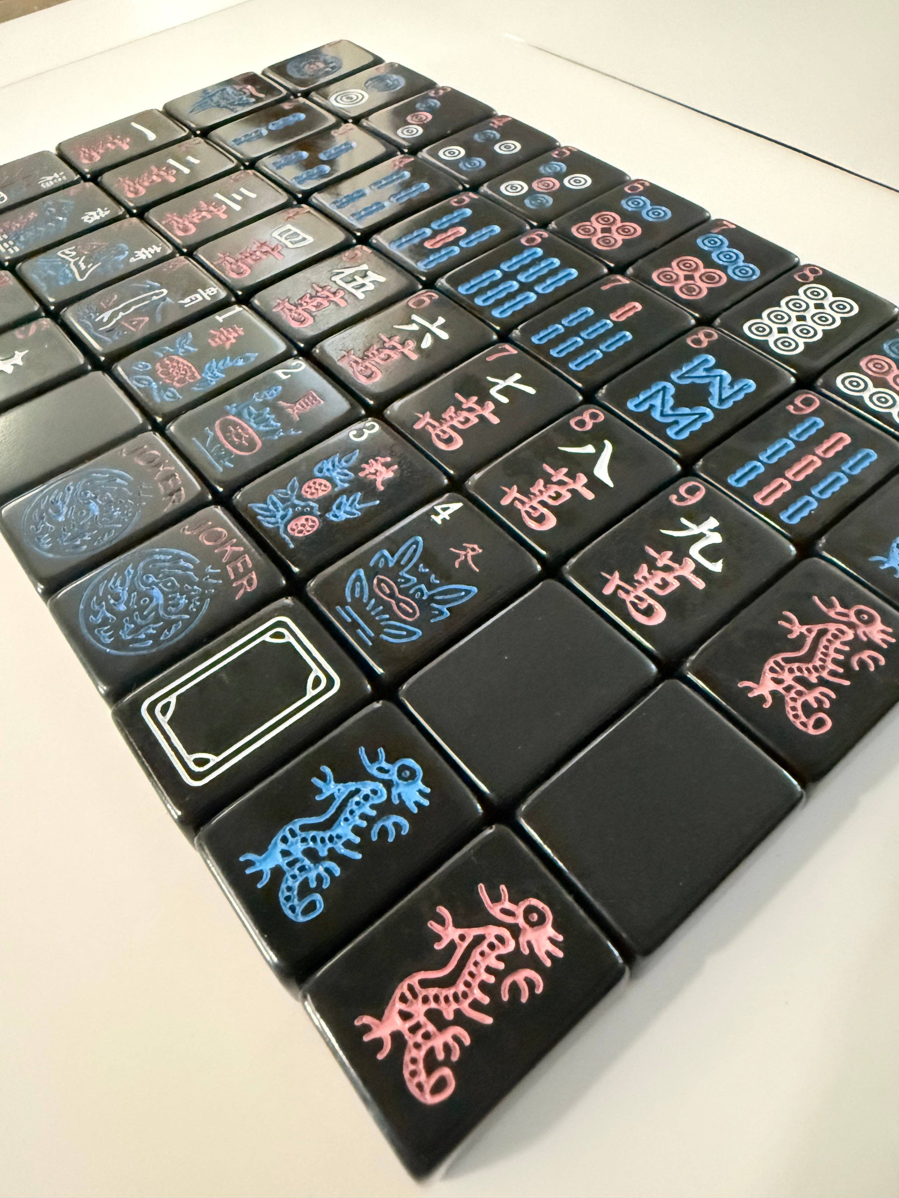 Black Mahjong Tiles - Neon Shadow – American Mahjong Tile Set (166 Tiles)