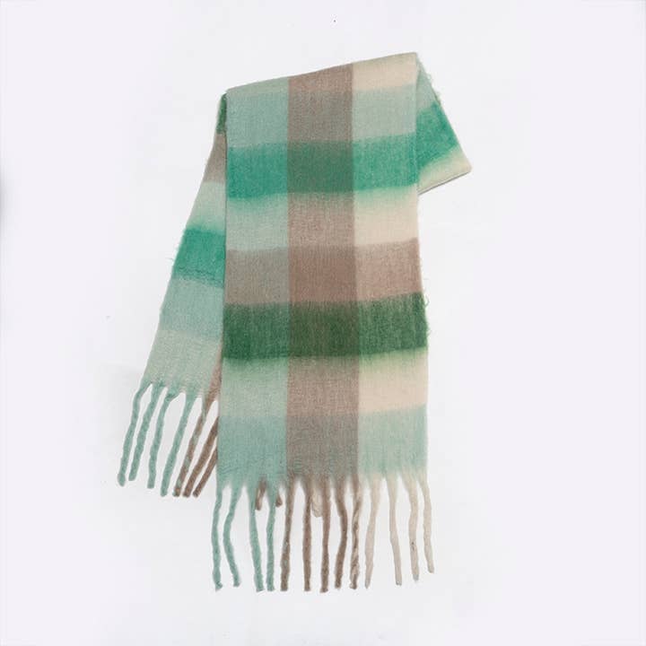 Rainbow Colorblock Fringed Cashmere Scarf
