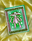 Mushroom Bow Greeting Card (Green and Pink)