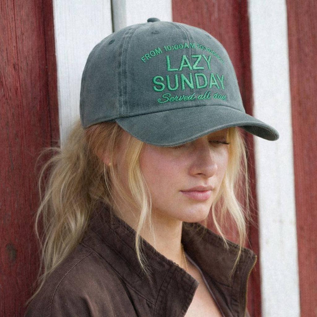 LAZY SUNDAY Served all day Embroidered Cotton Baseball Cap