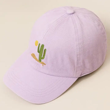 Cactus Embroidered Dad Cap- Lavender