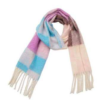 Blue and Pink Tassel Plaid Scarf