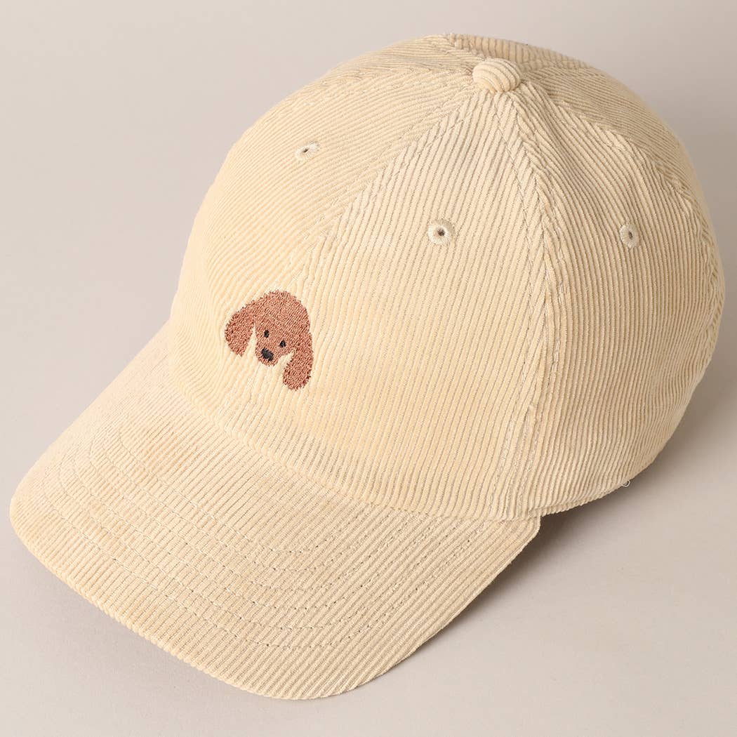 Cute Poodle Dog Embroidery Corduroy Baseball Cap