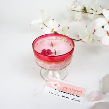Vintage Pink Glass Cherry Blossom Scent Soy Candle