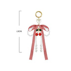 12PCS - Cherry Charm Accent Pearl Beaded Gingham Bow Bag Charm Keychains