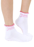 Bottom Grip Ankle Socks w/ Ruffles - "Pilates Princess"