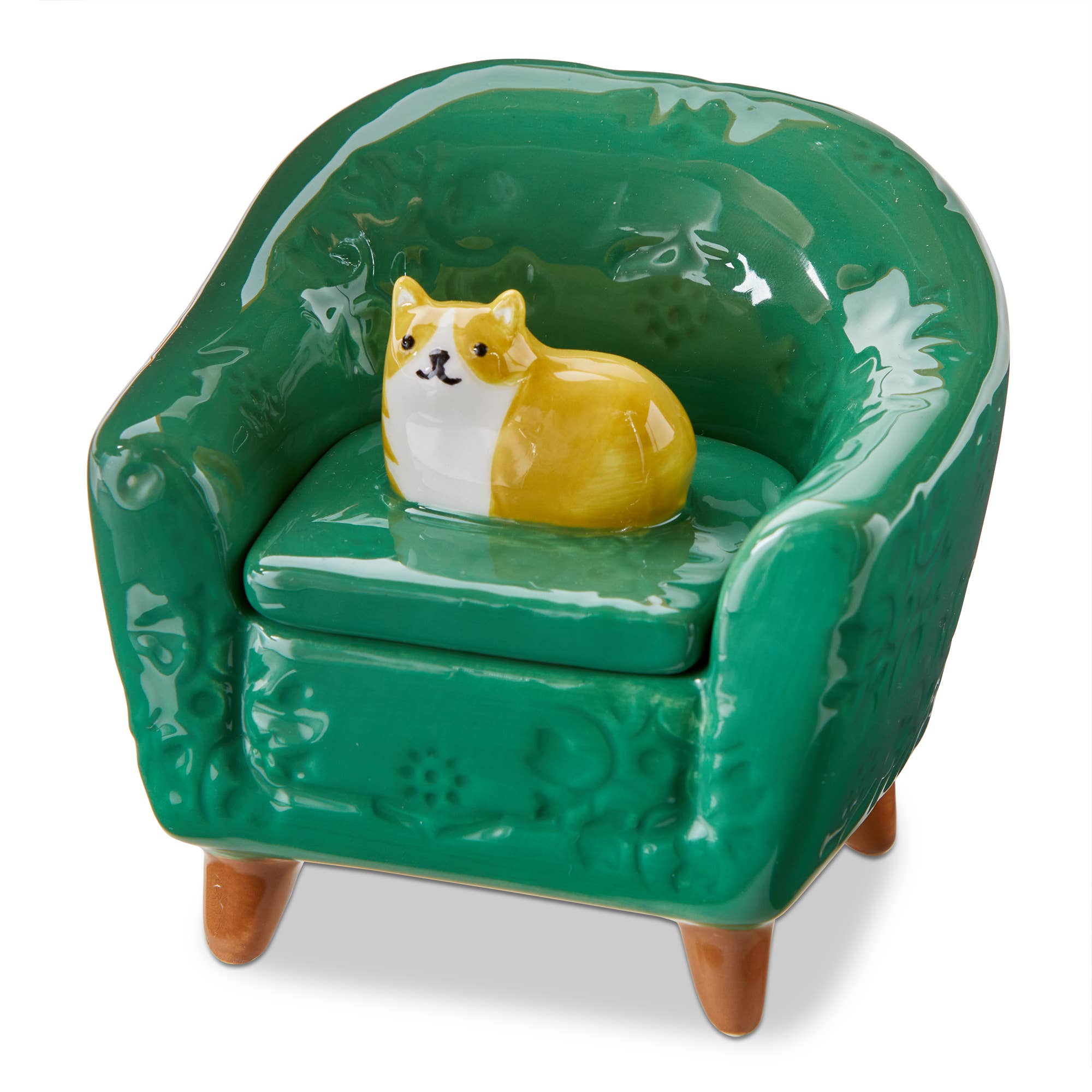 Orange Cat Chair Lidded Trinket Box Earthenware Everyday