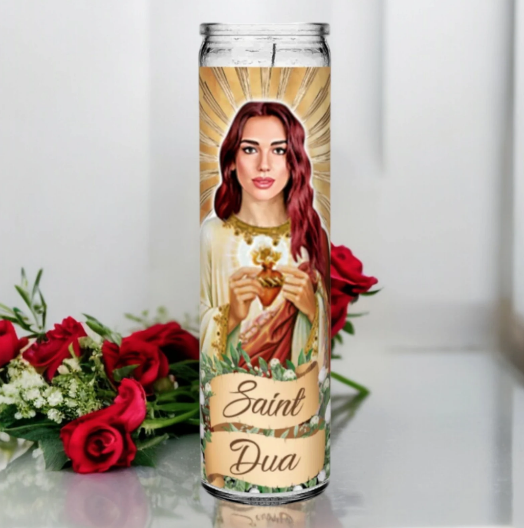 Saint Dua Lipa Celebrity Prayer Devotional Parody Candle