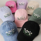 Daisy Bloom Embroidered Cotton Baseball Cap