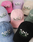 Daisy Bloom Embroidered Cotton Baseball Cap