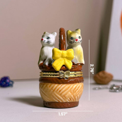 Adorable Cats in Basket Hand Painted Trinket Box