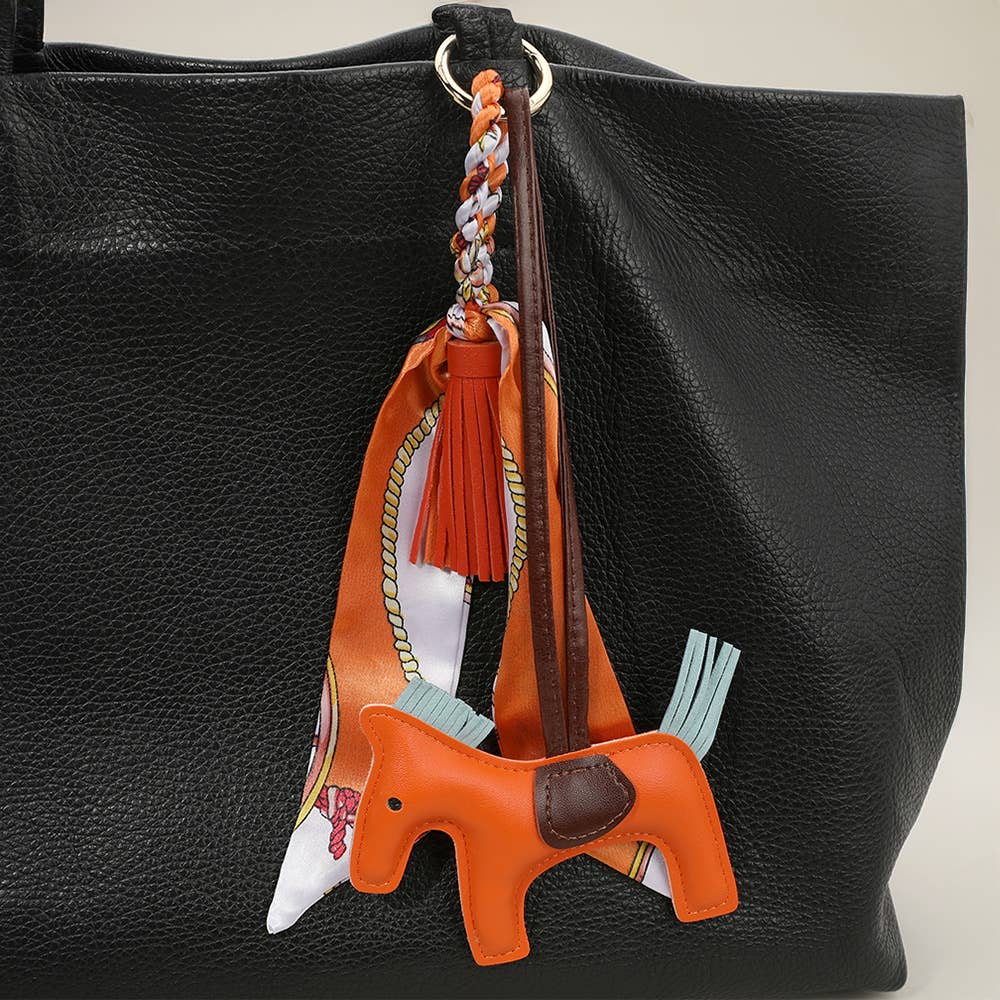 Faux Leather Horse Tassel Scarf Keychain / Bag Charm