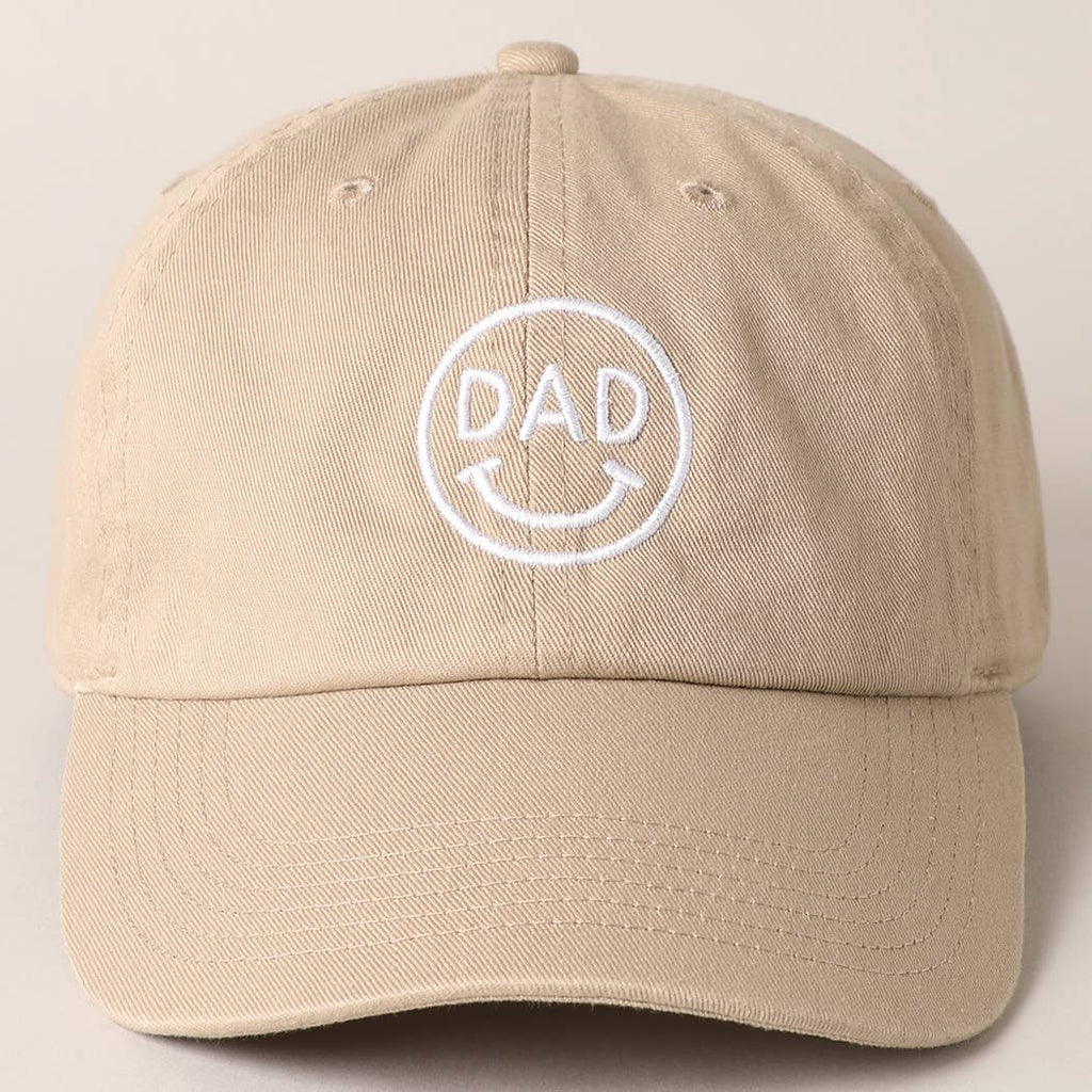 Dad Happy Face Designed Embroidered Baseball Cap