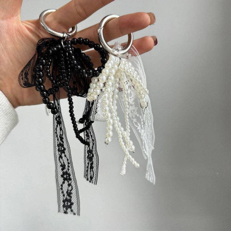 Lace Bow Pearl Keychain Bag Charms DP25B558