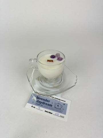 Lavender - Organic Soy Wax Candle, Small Clear Teacup and Saucer