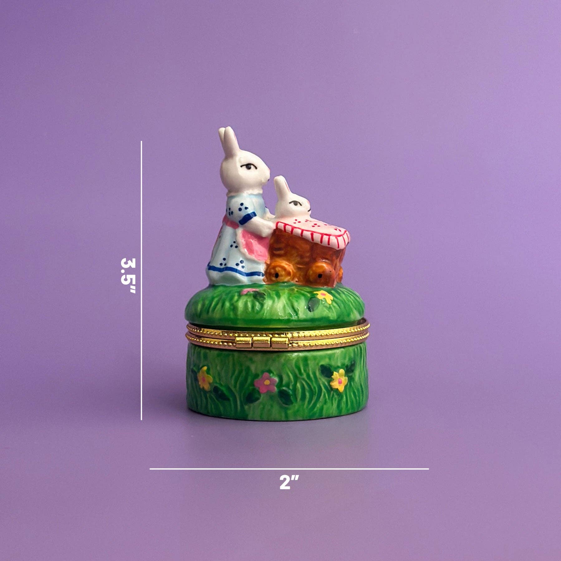 Bunny Picnic Hand Painted Trinket Box