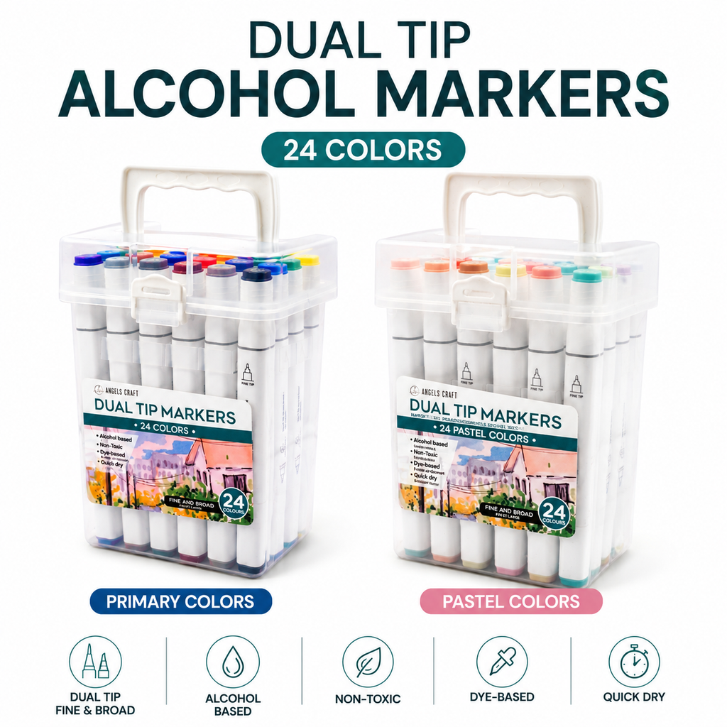 Dual-Tip Alcohol Marker Sets (24-Count) - Non Toxic