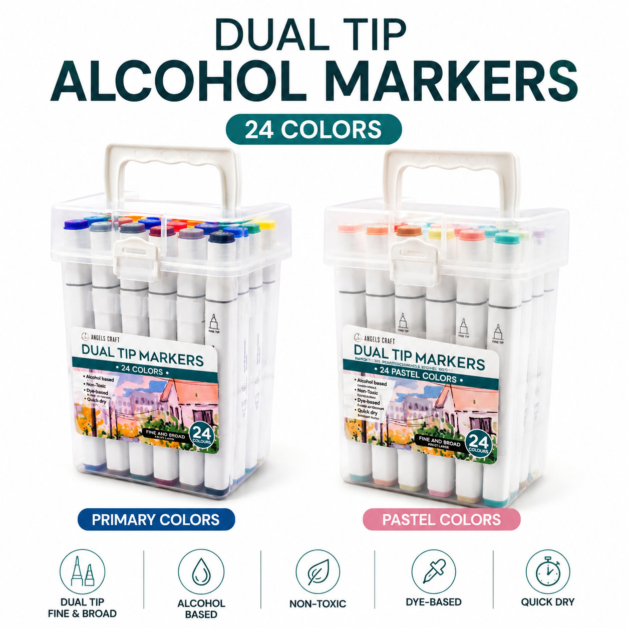 Dual-Tip Alcohol Marker Sets (24-Count) - Non Toxic